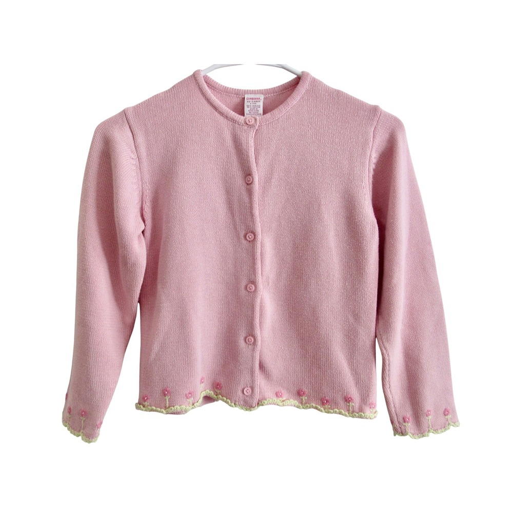 Vintage Gymboree Pink Floral Embroidered Cardigan Sweater 2002 Girls 3XL 8 Years